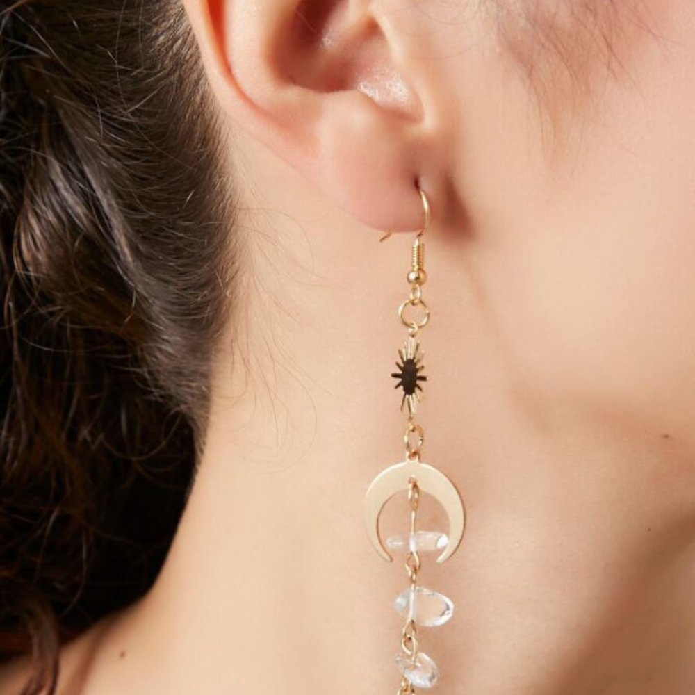 Crescent Moon Crystal Drop Earrings